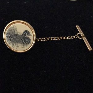 Vintage BARLOW Scrimshaw Duck Lapel Pin Tie Tack